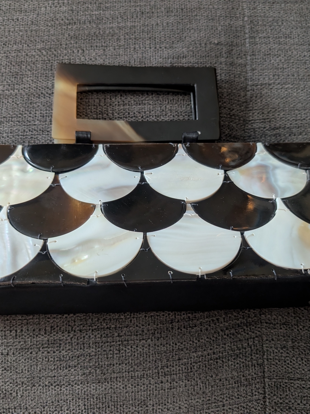 Elegant Black & White Shell-Accent Clutch